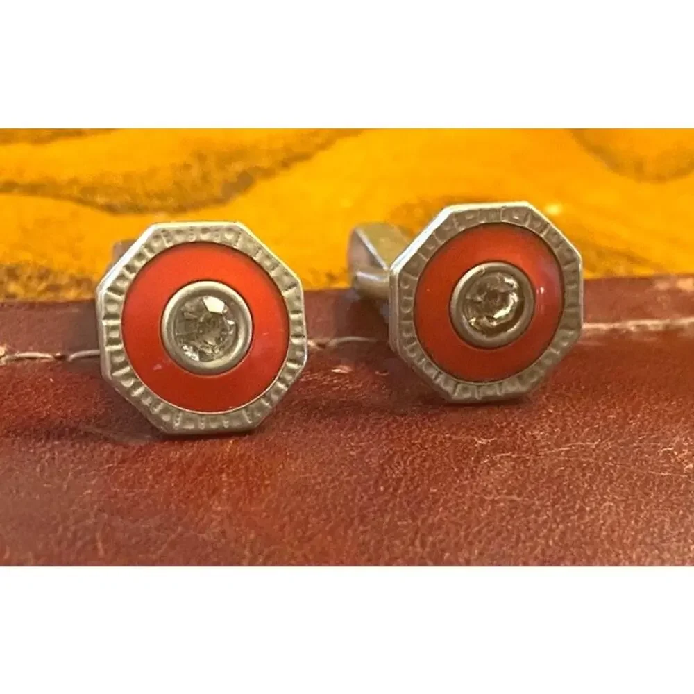 VTG Silver Tone, Enamel and Rhinestone Cufflinks